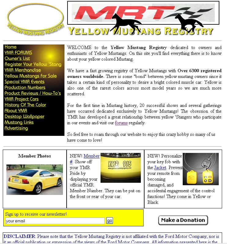 Yellow Mustang Registry Web Site