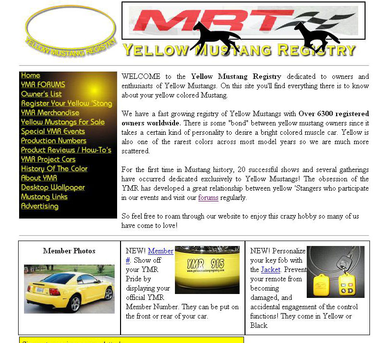 Yellow Mustange Registry Web Site